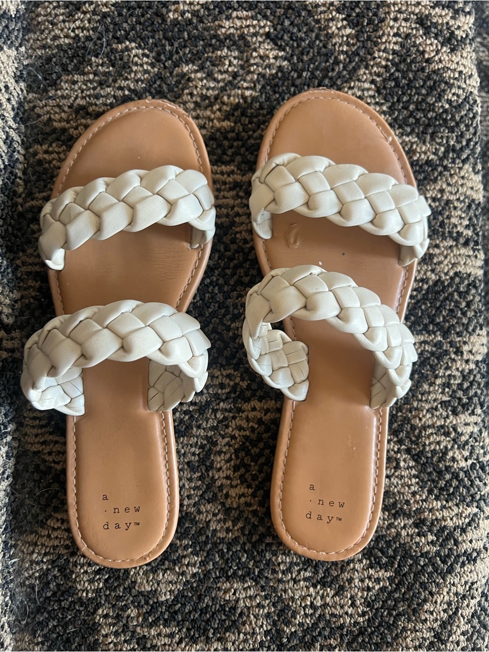 a new day Braided White Double-Strap Slide Sandals